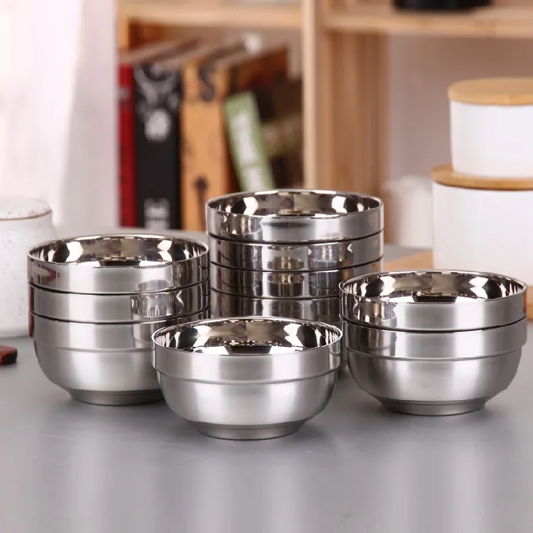 

Bright 304 Stainless Steel Bowl Household Children's Anti-fall Rice Bowl Canteen Double Insulation Soup Bowl Lily Bowl Wholesale