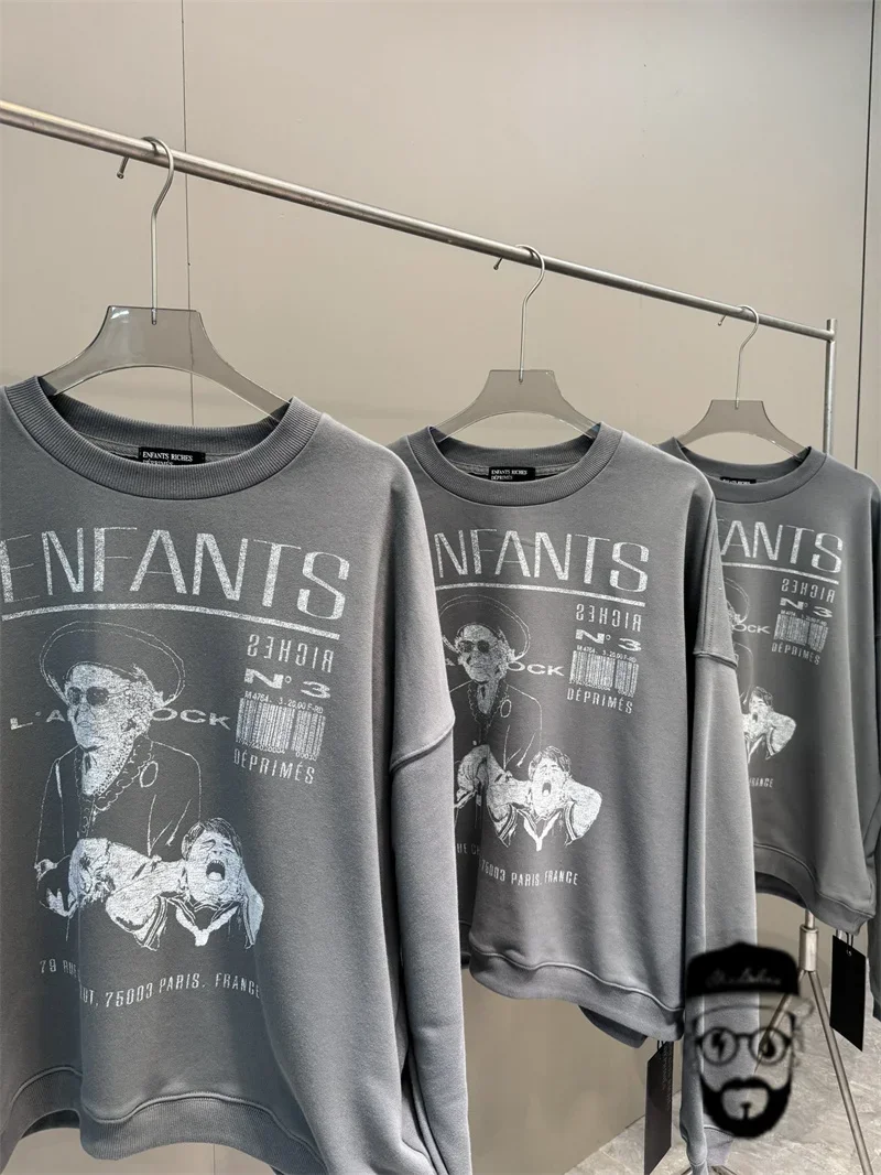 Зимняя серая толстовка с капюшоном в стиле ретро свободная спортивная одежда