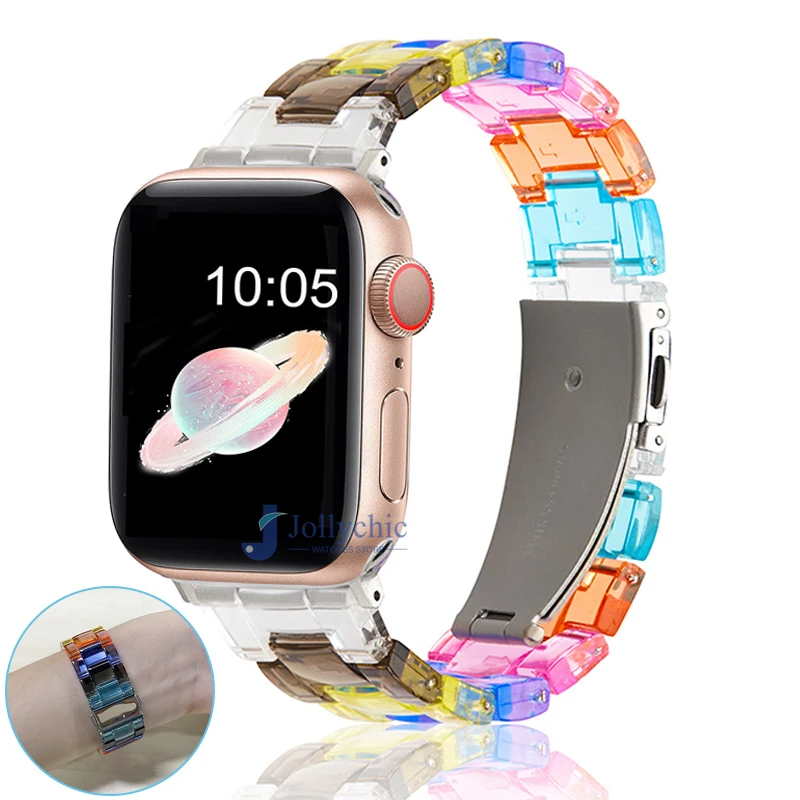 

Slim Resin Watch strap for apple watch series 7 6 5 4 band 42mm 38mm correa Clear steel for iwatch 7 6 5 4 3 44mm 40mm 41MM 45MM
