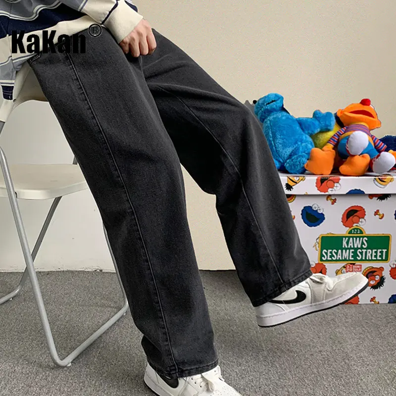 Kakan - Trendy Loose Fitting Straight Leg Versatile Drop Feeling Jeans, Personalized Wide Leg Pants, Student Long Jeans K28-365