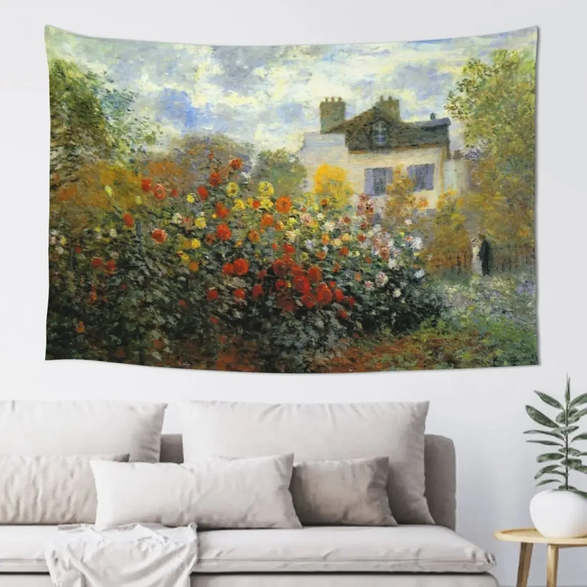 Claude Monet-The Garden At Argenteuil-Aca The Dahlias Гобелен Аксессуары для украшения дома Настенный