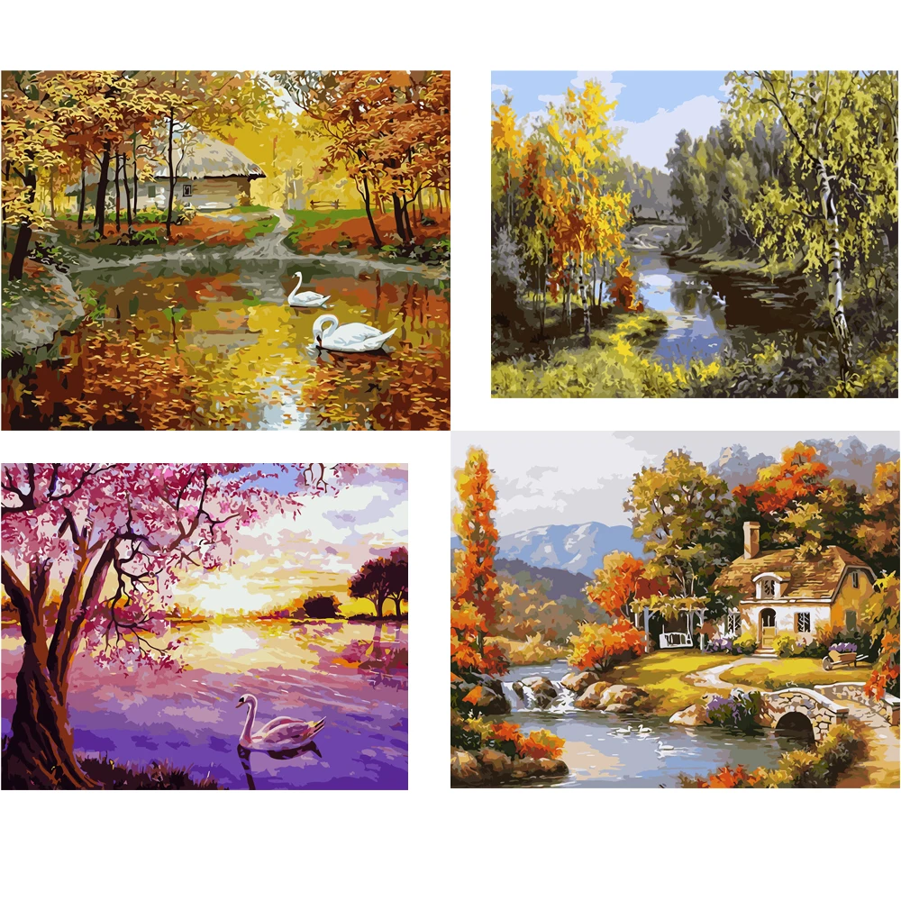 Рисование девушка DIY по номерам осенний пейзаж 40x50 см строительный рисунок