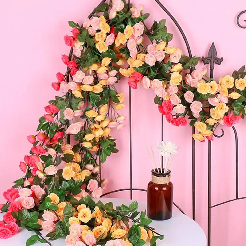 

250cm Artificial Flowers Rattan Fake Plants Vine Garland Wall Hanging Roses Home Decor Accessories Wedding Decorative Wreath