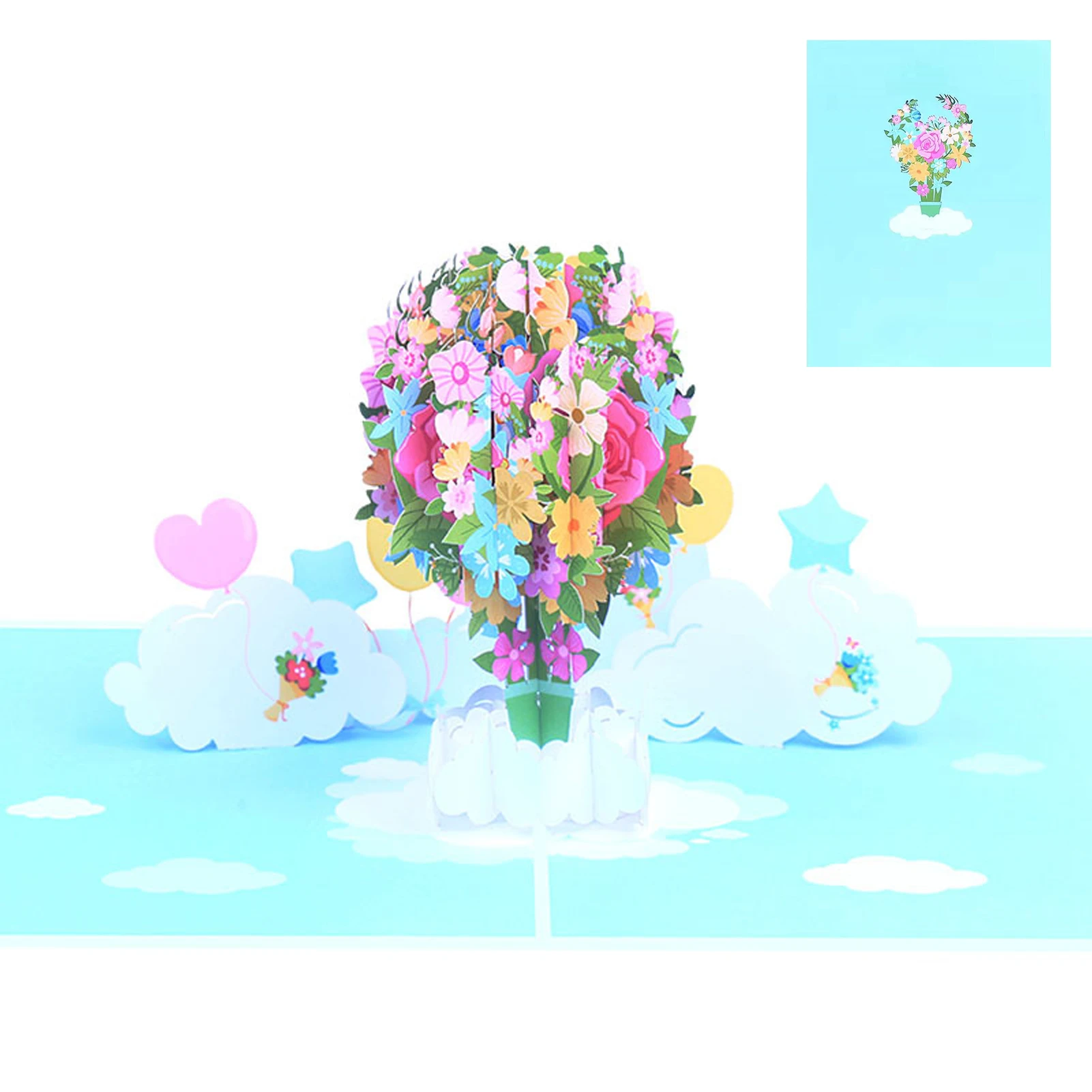 

1PC Happy Birthday Card Hot Air Balloon Flower 3D Pop Up Greeting Cards with Envelope for Wife Mom Boy Girl Friend