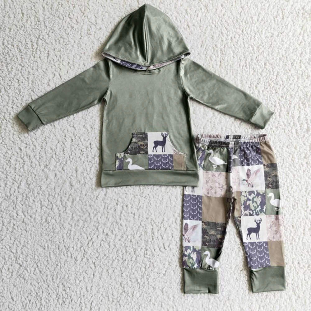 

BLP0133 boy deer long sleeve hoodie and jogger pants 2pieces set with pocket