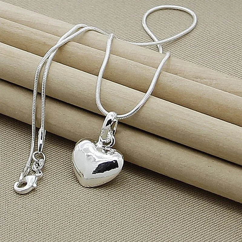 

hot sale 925 Stamp Silver color Solid Heart Necklace 18-30 Inch Snake Chain For Women Girl Wedding Charm Fashion Jewelry luxury