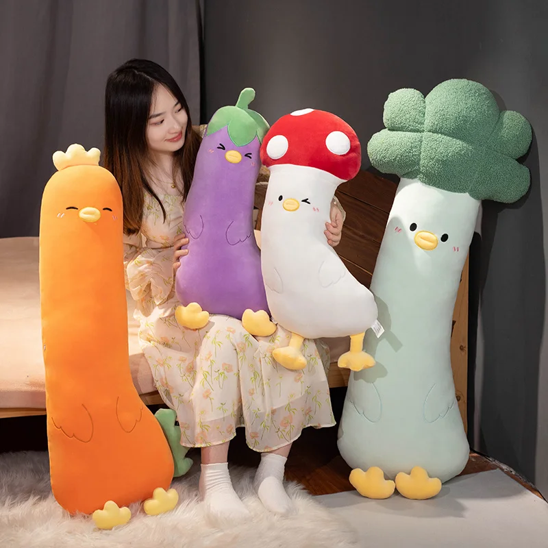 

70-120cm Long Mushrooms Chicken Pillow Shaped Plush Pillows Stuffed Soft Vegetable Toys Funny Sofa Back Cushion Creative Gift