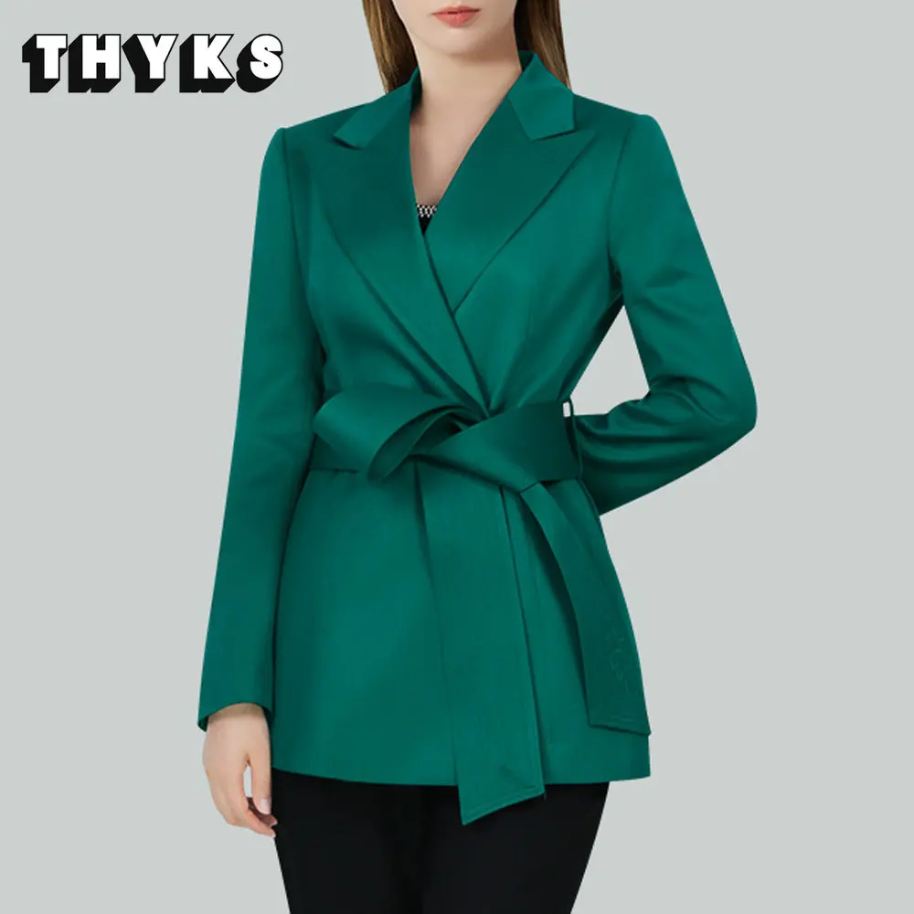 

Роскошный деловой костюм для женщин, зеленое офисное пальто, офисная одежда, блейзер с поясом, профессиональная одежда, деловой облегающий Топ, 2023