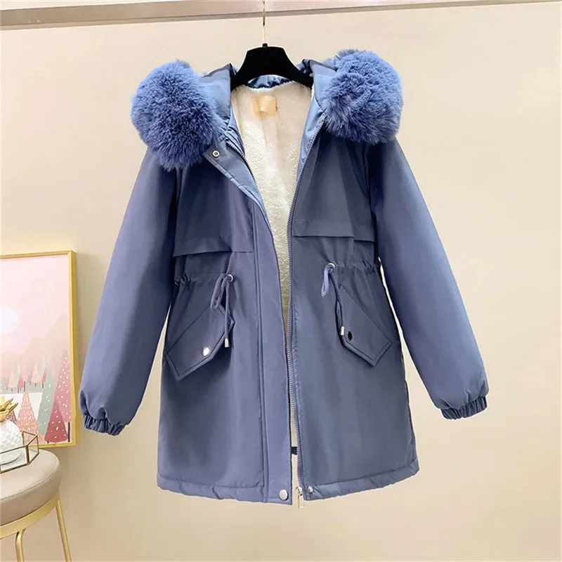 Women Hooded Thicken Windbreaker Women 2022 Winter Parka Large Fur Collar Jackets Velvet Coat Women's Warm Hooded Jacket