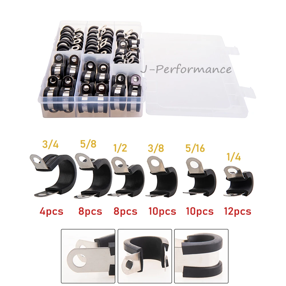 

52Pcs USA Standard Size Rubber strip clamp Rubber Cushion Insulated Clamp 304 Stainless Steel Metal Clamp Cable Clamp Tool Kit