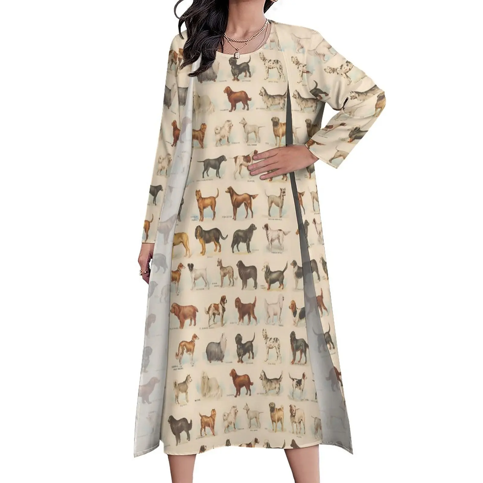 

Dog Print Dress Vintage Animal Elegant Maxi Dress Street Fashion Boho Beach Long Dresses Spring Two Piece Graphic Vestido 5XL