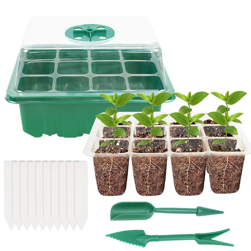 

12Hole Seedling Trays Seed Starter Plant Flower Growing Box Plastic Nursery Pot For Gardening Grow Starting Germination Box 5pcs
