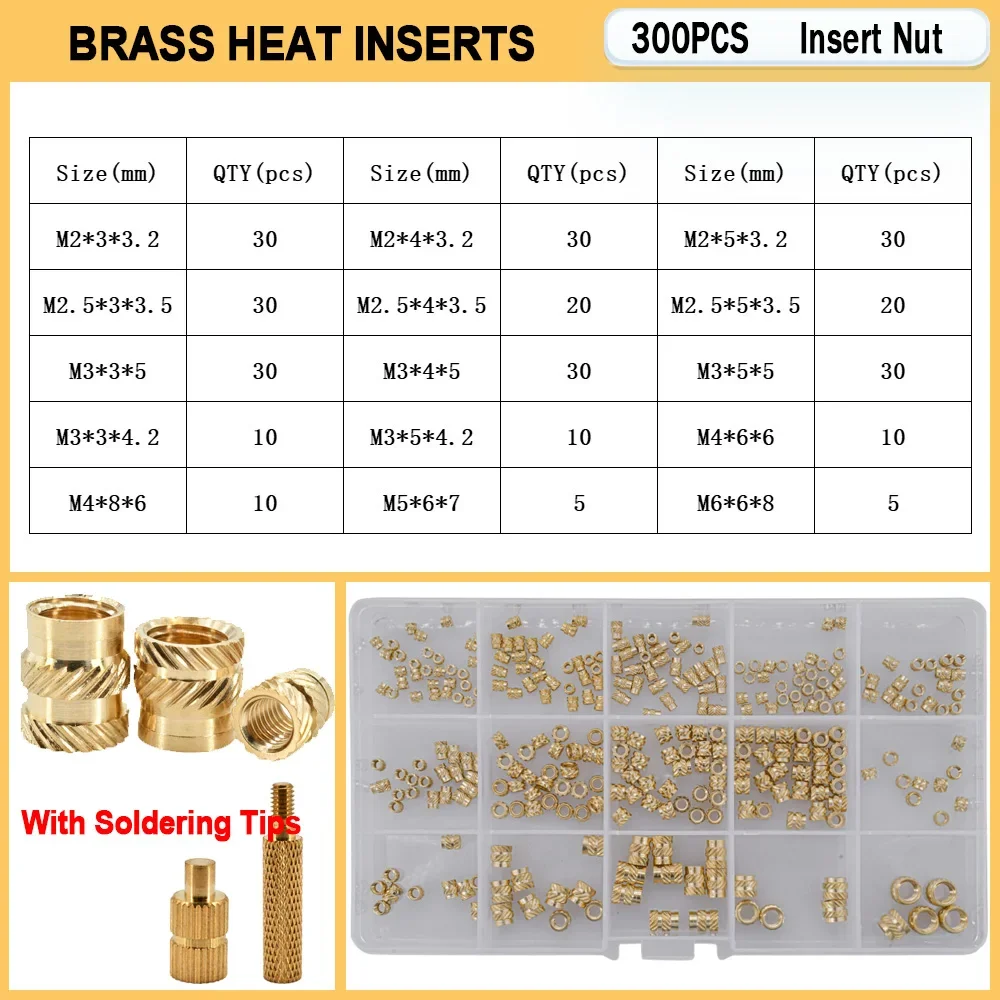 Нагревательная установка, гайка, латунные паяльные жала M2 M2,5 M3 M4 M5 M6, термоплавкий, саржевая накатка, литье, вставки для 3D-принтера, гайки