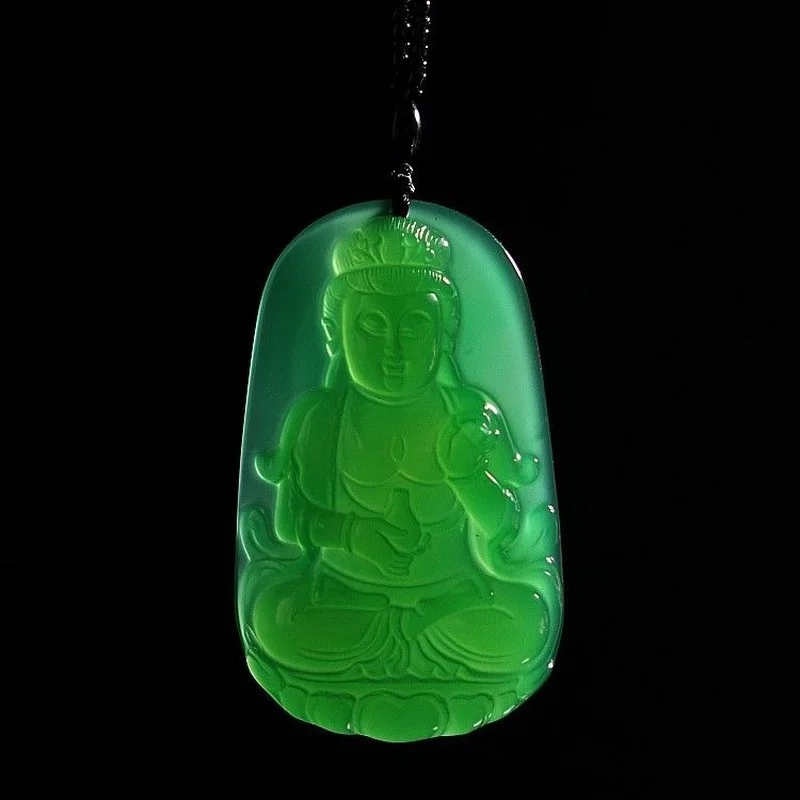 

Natural Jade Brazilian Agate Imperial Green Ice Chalcedony Clean Bottle Guanyin Jade Brand Men's Necklace Pendant