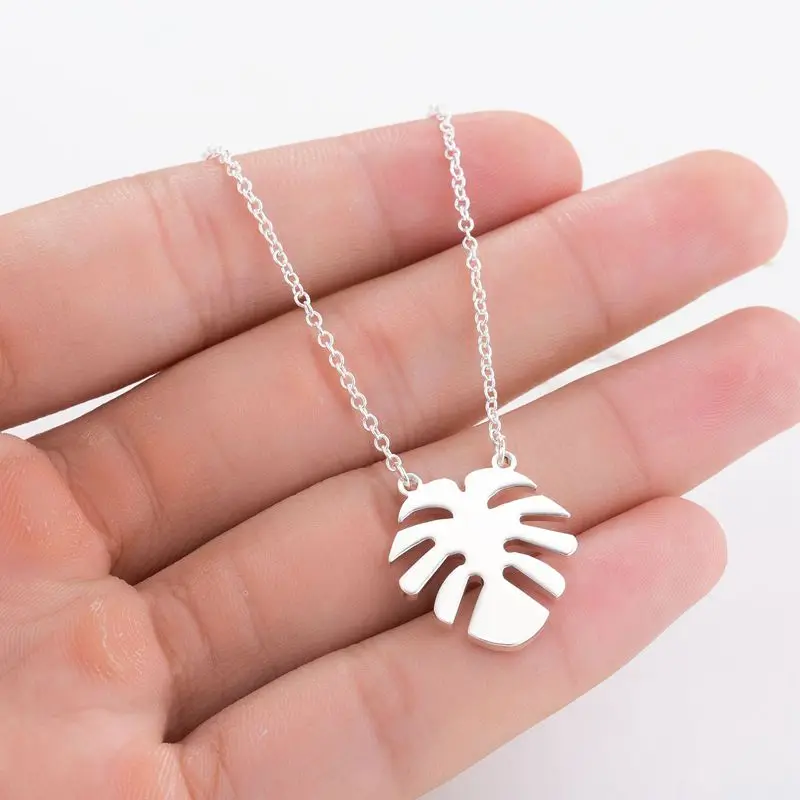 

TULX Stainless Steel Tropical Palm Leaves Necklace Choker Hawaiian Leaf Pendant Necklace For Women Pendientes Beach Jewelry