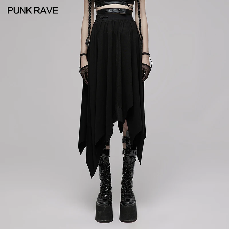 

PUNK RAVE Gothic Daily Irregular Bat-pointed Hem Long Skirt Personality Asymmetric Casual High Waisted Black Skirts