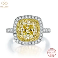 wuiha real 925 sterling silver cushion cut 3ct fancy vivid yellow sapphire synthetic moissanite ring for women gift dropshipping