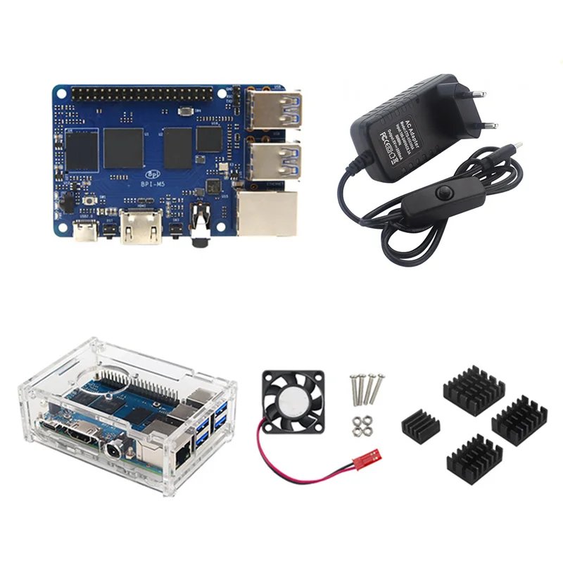 

Для бананов Pi BPI M5 Amlogic S905X3 4 Гб LPDDR4 + 16 Гб EMMC макетная плата + чехол + вентилятор + 4xheat + набор адаптеров питания-ЕС