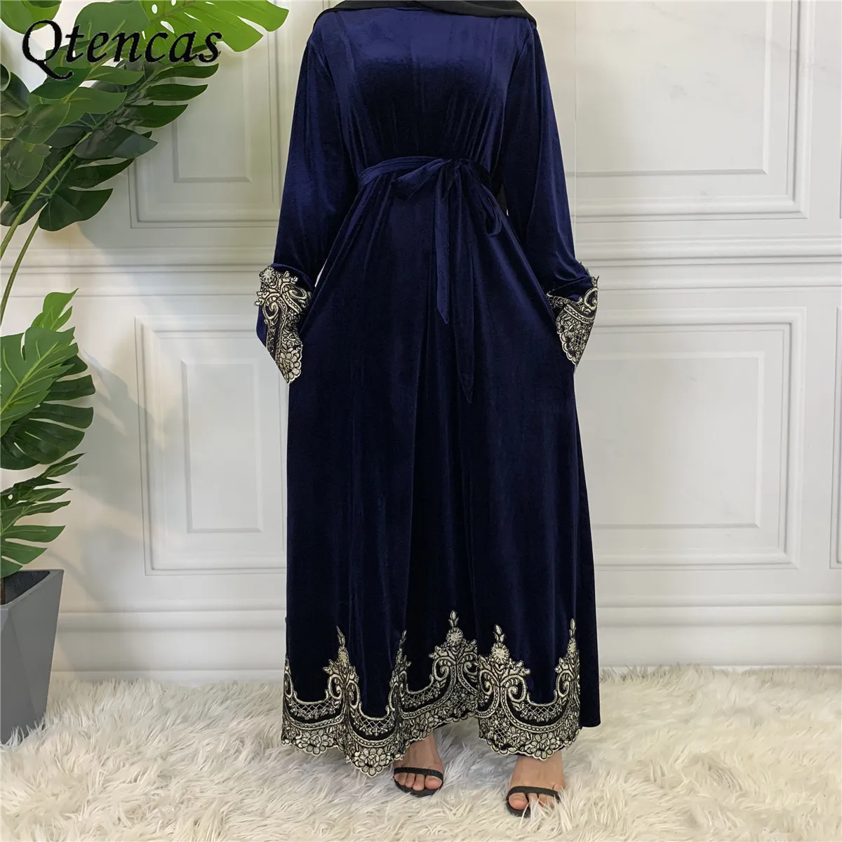 Мусульманское модное бархатное кимоно Abayas для женщин турецкие платья марокканский кафтан Дубай Abaya хиджаб Caftan платье Djellaba Femme