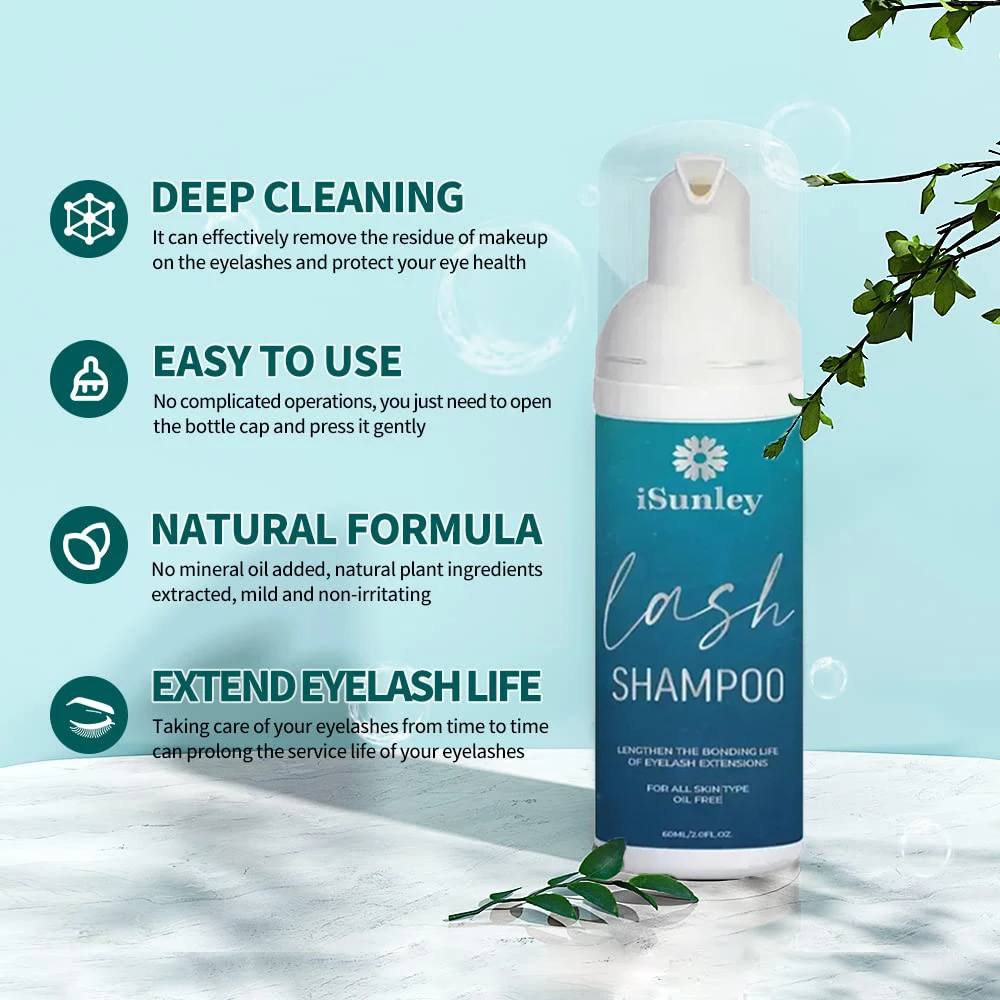Пена для чистки ресниц ISunley 60 мл кисть шампунь наращивания чистящий мягкий макияж