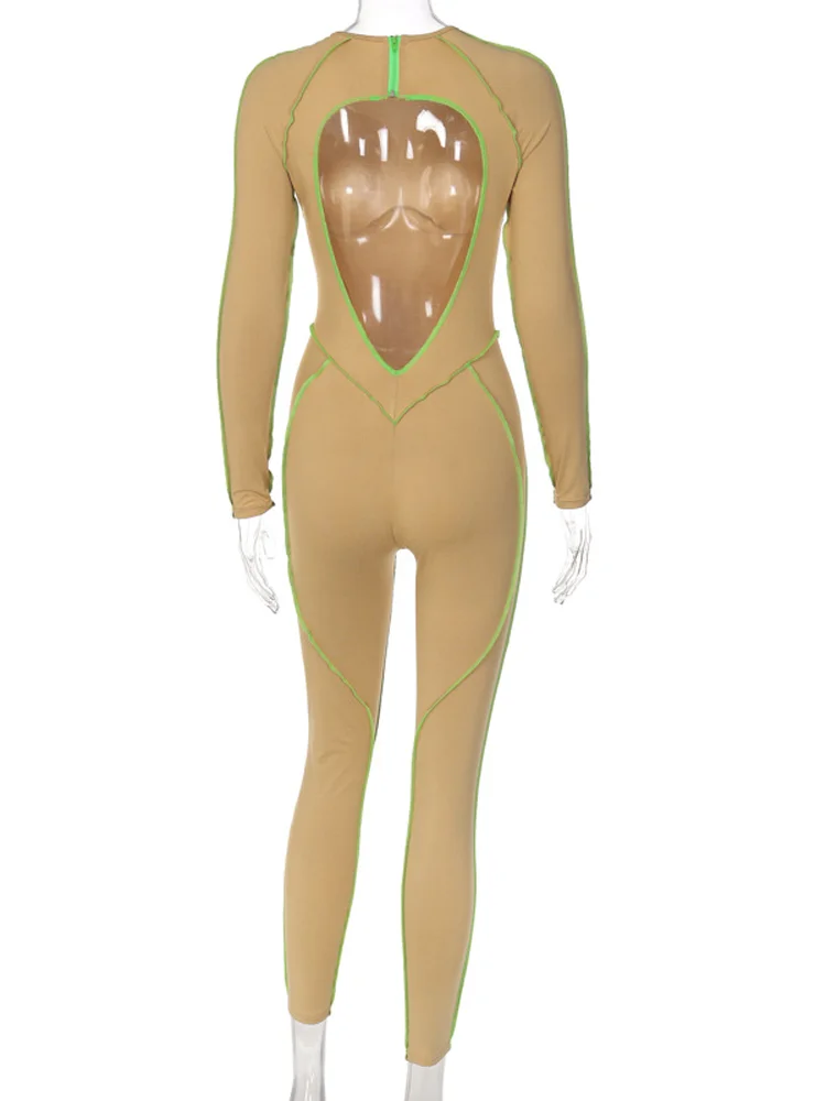 Ladies Sexy Club Wear Y2K Long Sleeve Backless O-Neck Bodycon Skinny Jumpsuit Fall Clothes Women Sporty Streetwear Romper Outfit