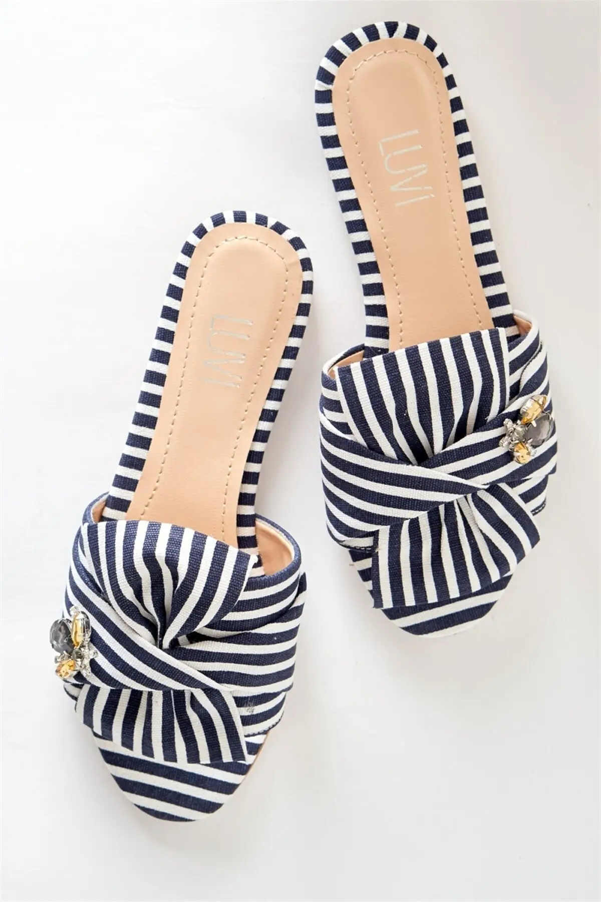 Navy blue White Cubic Zirconia Women 'S Slippers