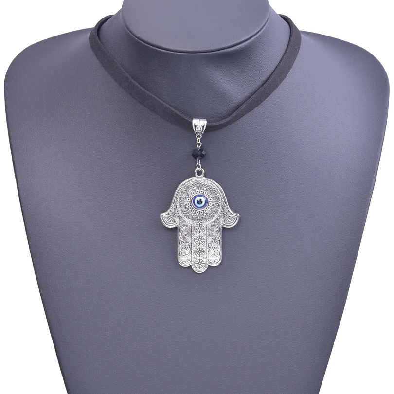 Gothic BlueTurkish Lucky Evil Eye Hamsa Hand Charms Necklaces Women Fatima Hand Ojo Turco Pendant Collier Jewelry Making Bulk images - 6