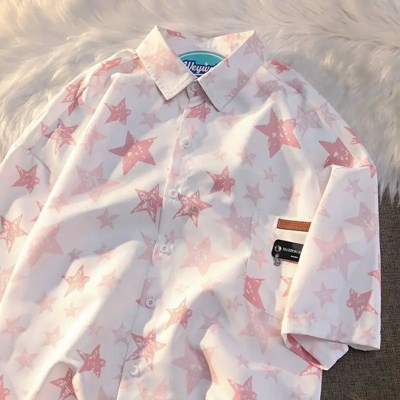 

Женская блузка EBAIHUI со звездным принтом, шикарная рубашка с коротким рукавом, большие женские крутые блузки, повседневный пляжный стиль, летние топы 2023 для пар