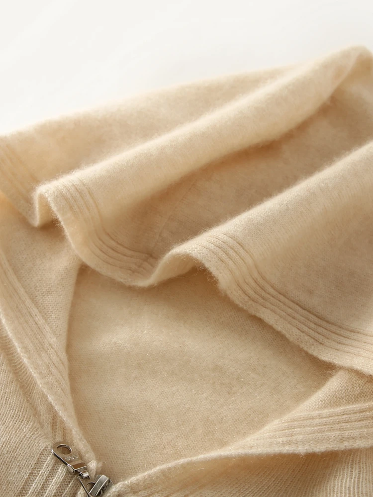 ANGE Высококачественная женская кашемировая толстовка с капюшоном на молнии