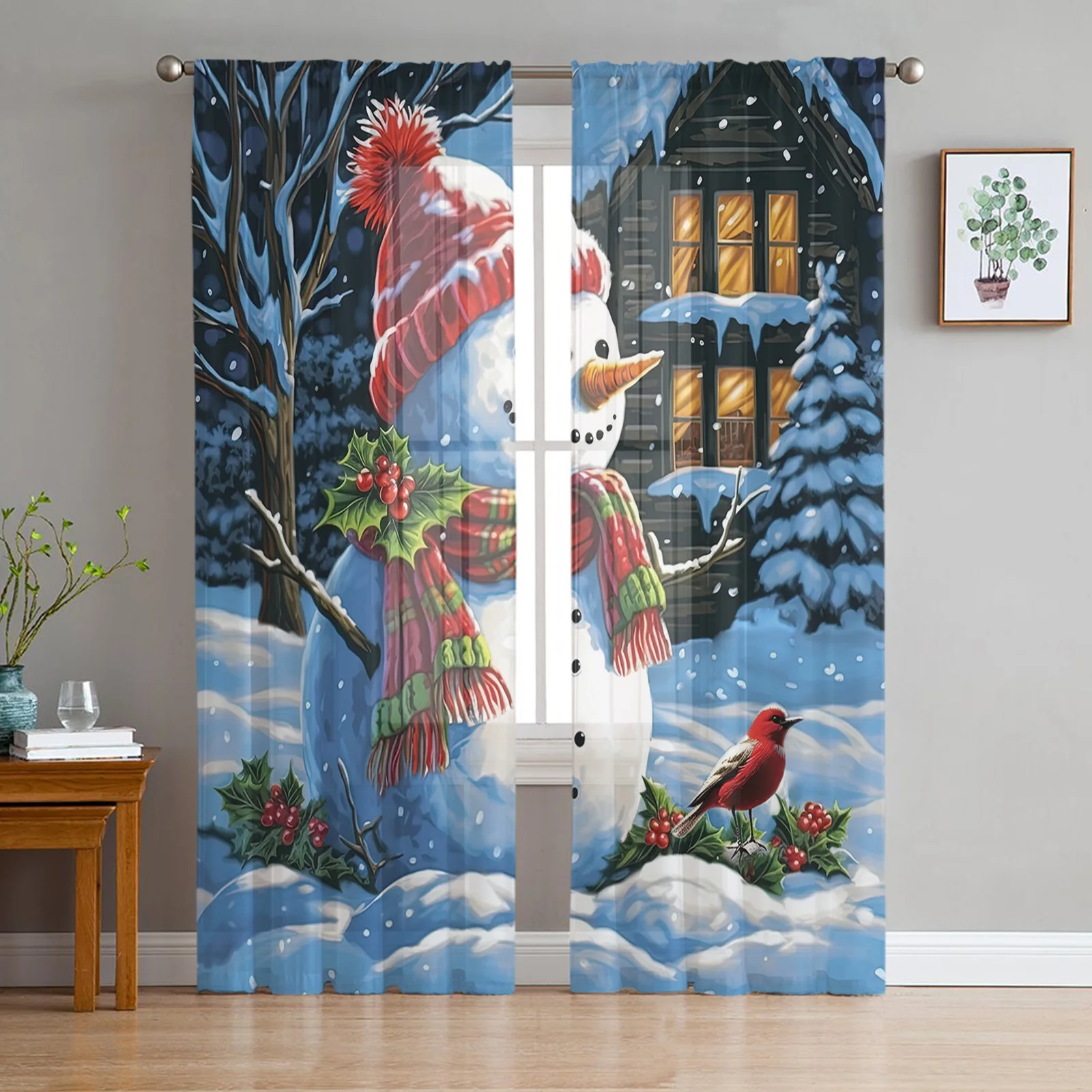 

Рождественские тюлевые шторы с изображением снеговика птицы для гостиной прозрачные Занавески для спальни шторы из вуали Детские Оконные Занавески Из Органзы