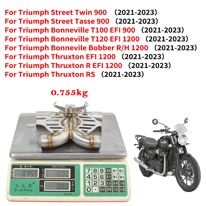 Enlarge For Triumph Bonneville T100 EFI 900 Bobber T120 EFI 1200 Motorcycle Exhaust Middle Link Pipe Escape Moto Modify Delete Catalyst