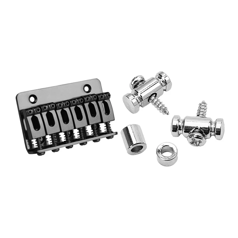 

6 Saddle Hardtail Bridge Top Load 65Mm Guitar Bridge With 2Pcs Roller String Tree For Guitar Electric Acoustic Box