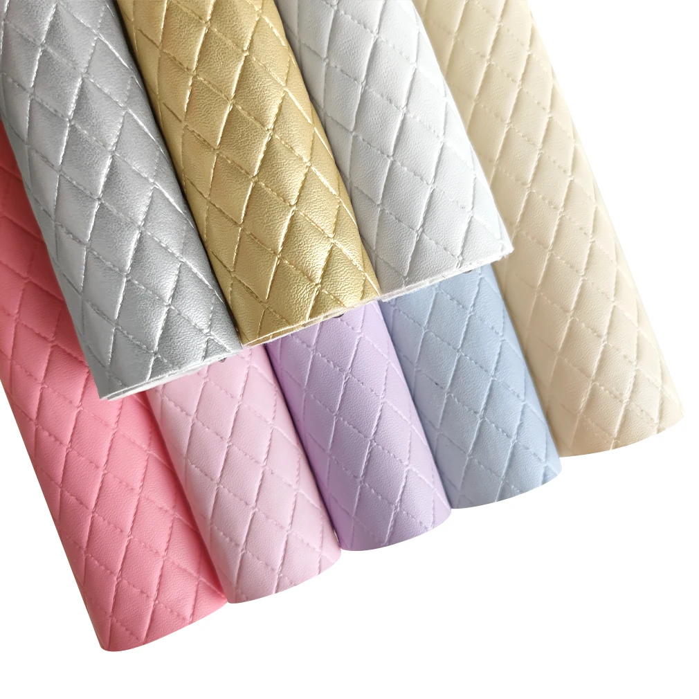 

Solid Color Diamond Square Embossed Vinyl Synthetic PU Leather Fabric Sheet for Making Make UP Bag Cosmetic Bag DIY 30*135CM