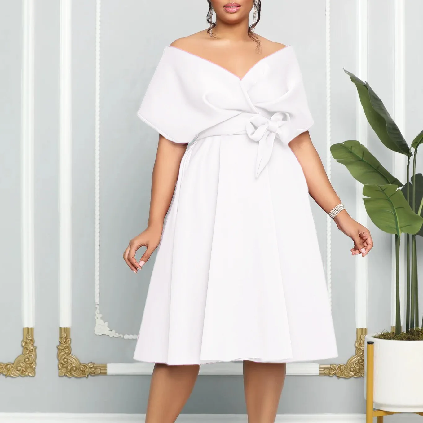 Plus Size Evening Women Dress Off Shoulder V Neck Elegant Club Outfit Casual Luxury Wedding Gown 2023 Summer Party New In Dress