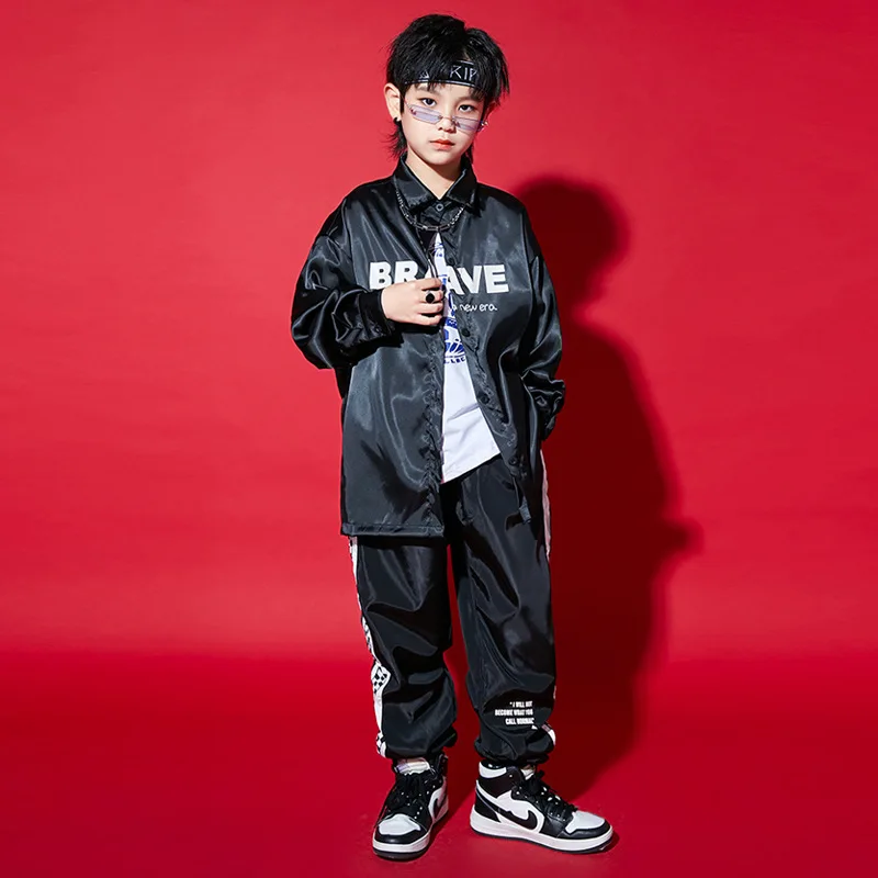 Детская одежда в стиле хип-хоп черная рубашка с буквенным принтом повседневные