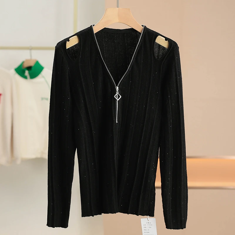 Xking [Hang * Qin] Полый пуловер с блестками и шерстяной вязкой ~ 2024 зимняя одежда новая