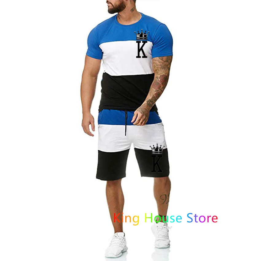 Men's Clothing Oversized Tracksuit 2 Piece Sets Summer K Print Sports Short Sleeve Fashion Sportwear Casual Outfits Suits