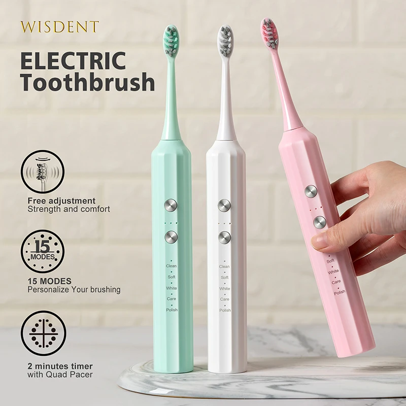 Ultrasonic Sonic Electric Toothbrush 15 Gear Smart Timer USB Charging Toothbrush IPX7 Waterproof Adult Tooth Brush 3 Brushheads