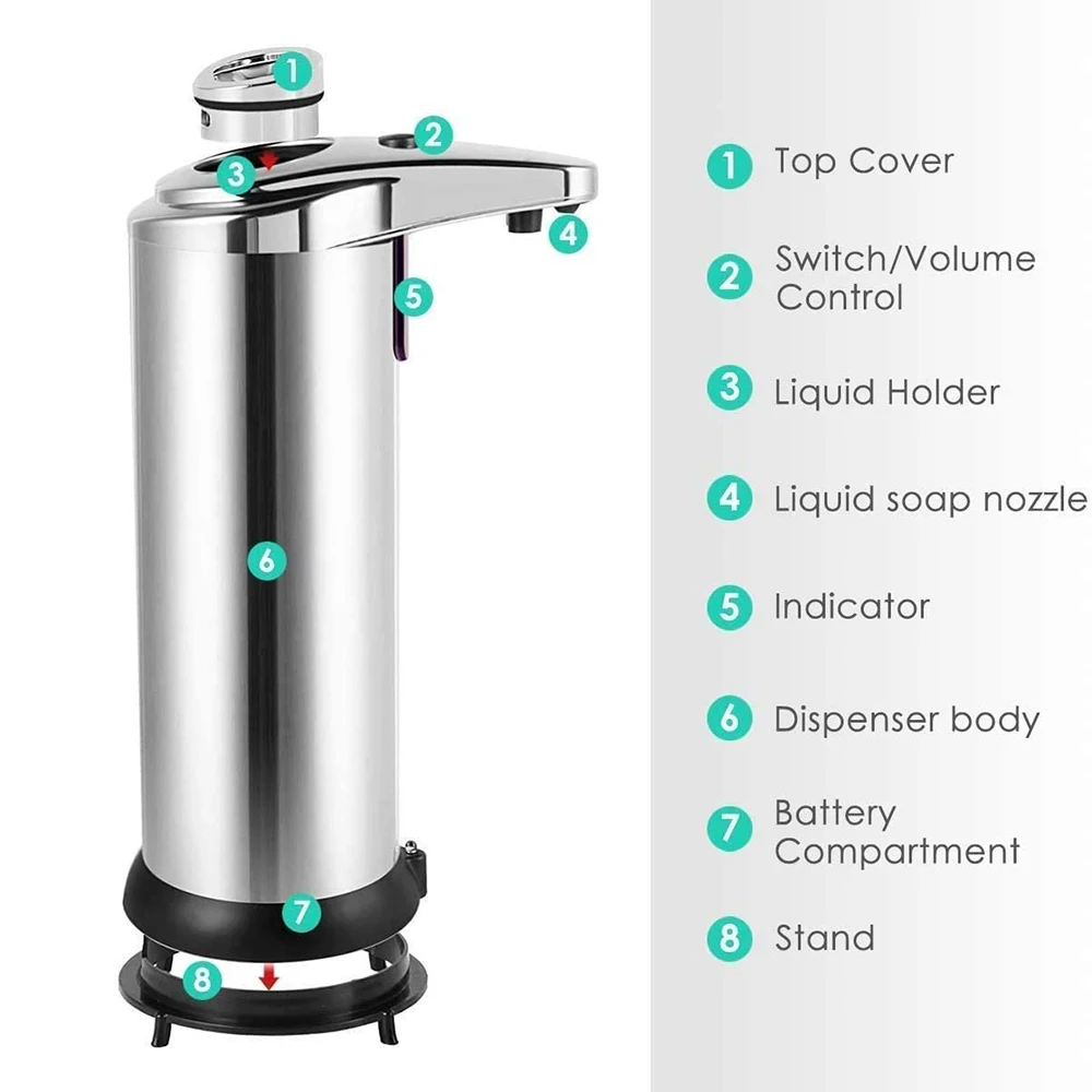 Liquid Soap Dispensers Stainless Steel Automatic Dispenser Smart Sensor 250ML Hand Wash Home Kitchen Bathroom | Обустройство дома
