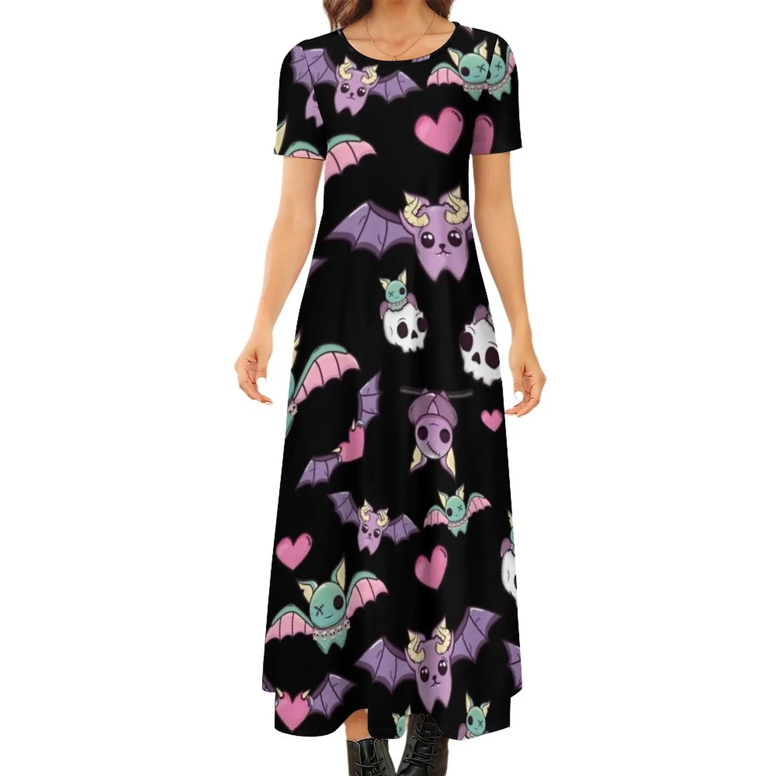

Женское Макси-платье с коротким рукавом, с принтом черепа