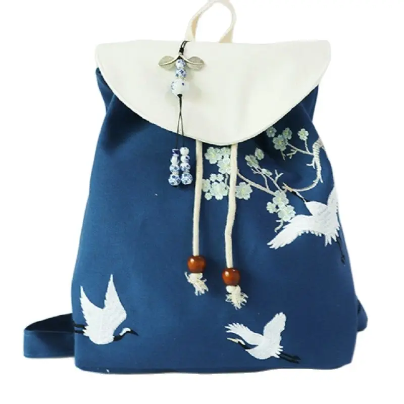 

Самый счастливый женский рюкзак, Холщовая Сумка с кисточками и цветочной вышивкой в китайском стиле, брендовая тканевая сумка 2022, женская с...