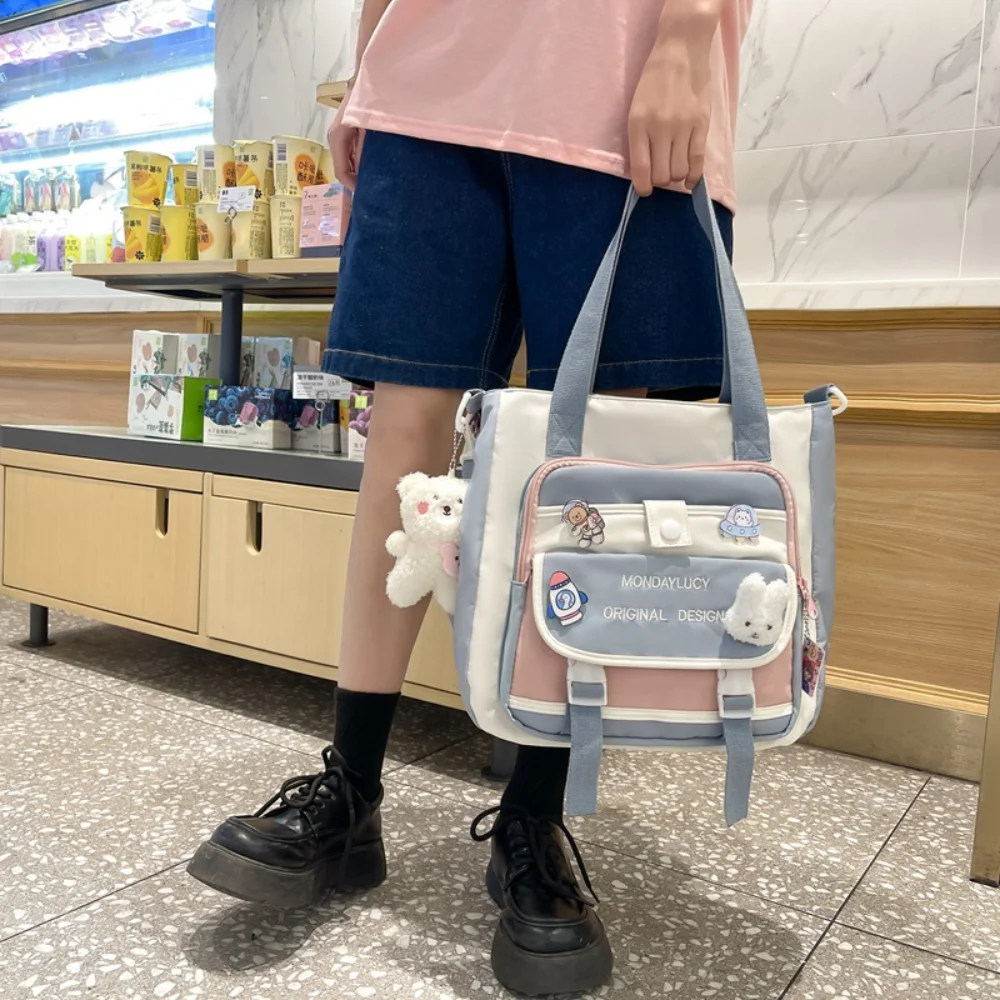 Cute Canvas Women Large Capacity Crossbody Bag Cute Primary School Students Class Carrying Book Bag Make Up One Shoulder Bags