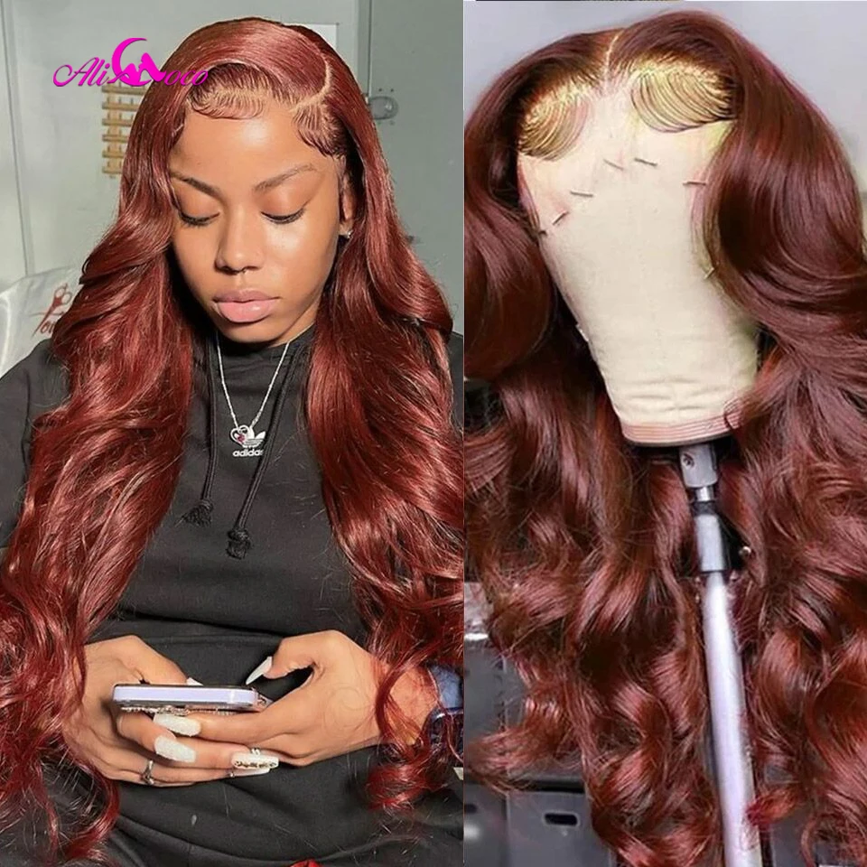 Reddish Brown Body Wave Lace Front Wig Brazilian Human Hair Wigs Pre-Plucked for Women Brown Auburn 13x6 Lace Frontal Wig 180%