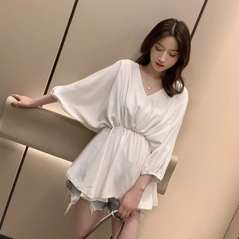 Зеленый свободный белый шифоновый топ для женщин черные женские рубашки и блузки