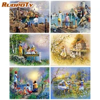 ruopoty diy frame paint by number child figure wall art picture by numbers portrait acrylic canvas painting for home decoration