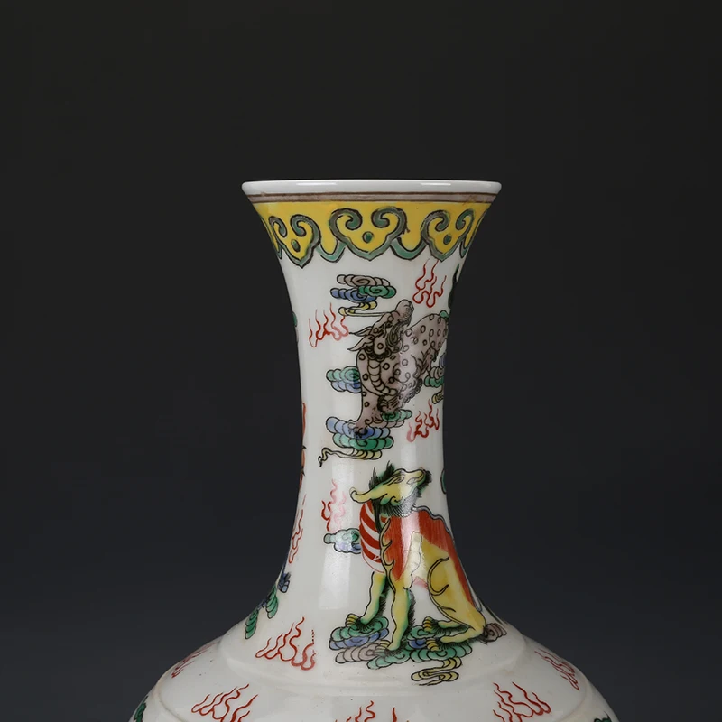 Китайская японская ваза с Львом единорогом драконом Цин Kangxi красочная роскошный