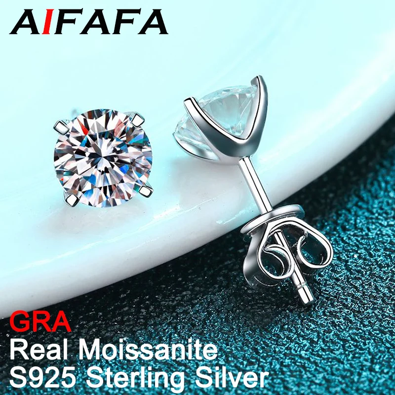 

AIFAFA Real 2 Carat D Color Moissanite Earrings For Women Men Top Quality Solid 925 Sterling Silver Lab Diamond Ear Stud Jewelry