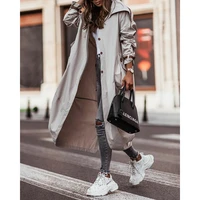autumn new women single breasted pocket design belted hem trench coat fashion long sleeve oversized long casual outfits street