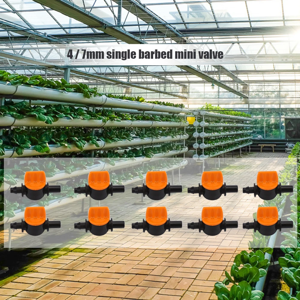 

10PCS 1/4'' Barbed Mini Valve Shut Off Coupling Connectors for 4/7mm Hose Garden Water Irrigation Pipe Adaptor Greenhouse