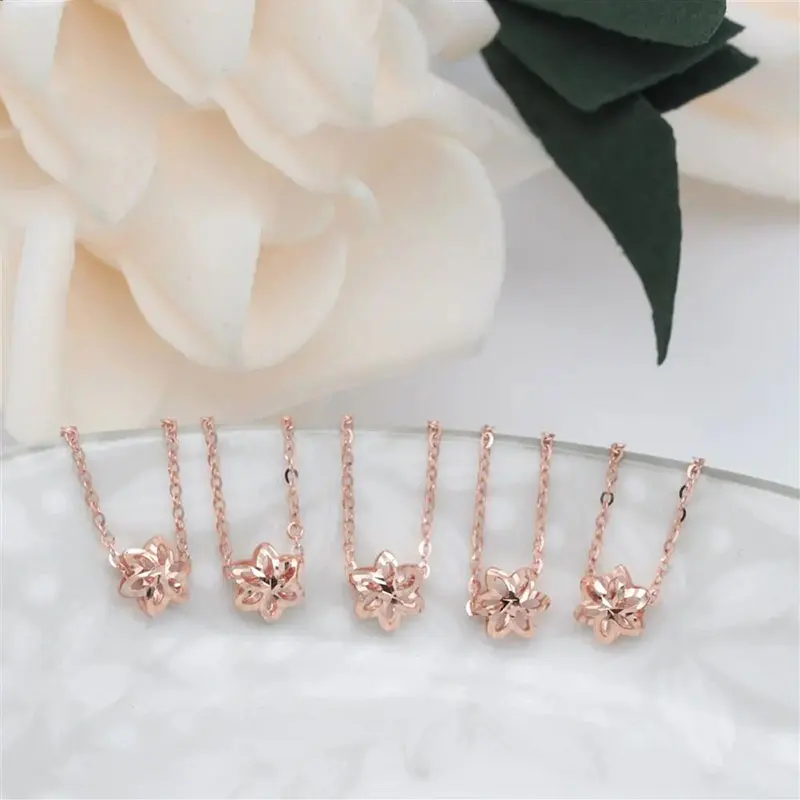 

585 Purple Gold 14K Rose Gold Openwork Chain peach blossom rings for women Slim Delicate Petite Sweet Engagement Jewelry